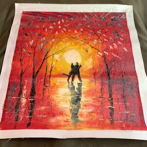 Colorful couple in moonlight original oil painting. Approx 20 1/4” x 24 1/4”.